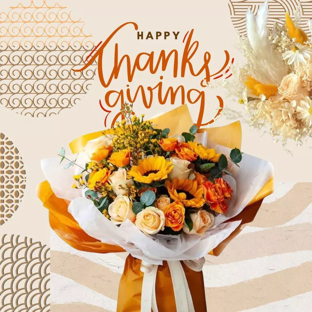 Autumn flower arrangement with pumpkins and warm fall colors